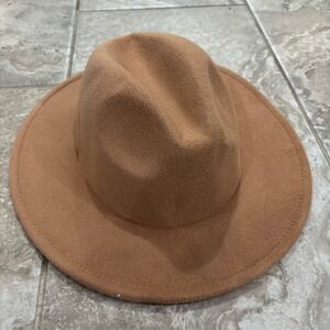 Abercrombie & Fitch Tan Camel Wide Brim Fedora Hat Felt Pinched Crown One Size